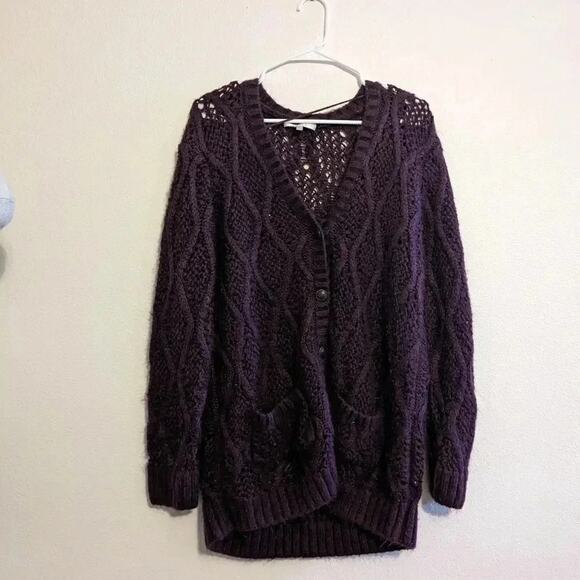 Wayf maroon knit cardigan brass buttons L - Picture 3 of 5